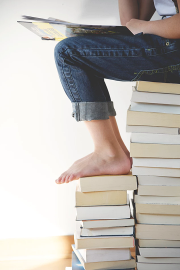 feet on books